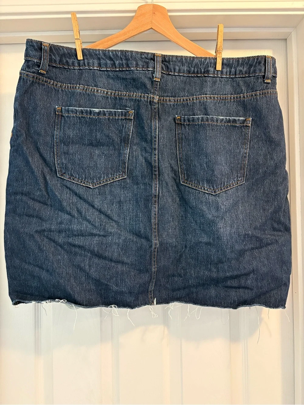 Time and Tru Distressed Dark Blue Denim Mini Skirt